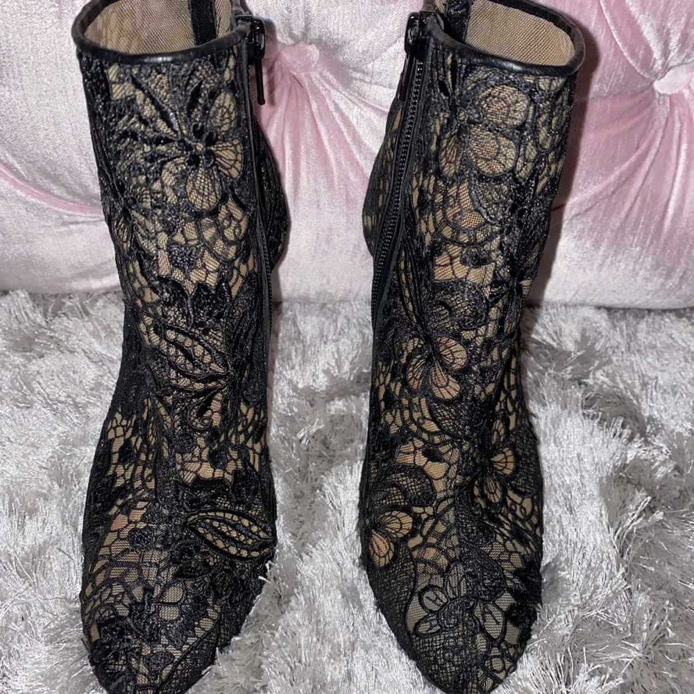 LOUBOUTIN lace booties with nude mesh. Size 37. Box included.